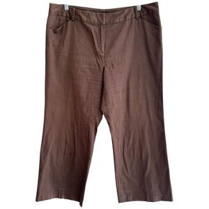 Work To Weekend Women’s Brown Wide-Leg Capri Flat Front Pants ‎ Sz 14